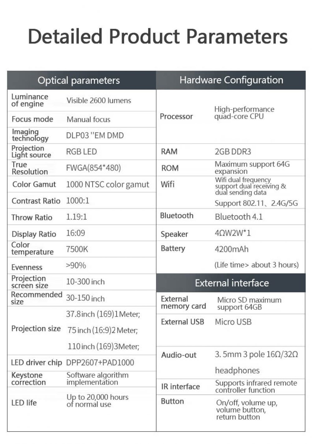 P12 L-Mix Pico Projector Specifications