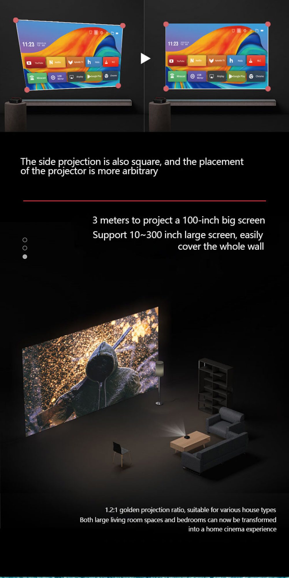 P302 Portable Projector size big screen