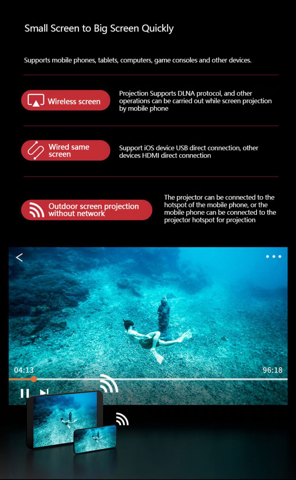 P302 Portable Projector outdoor screen